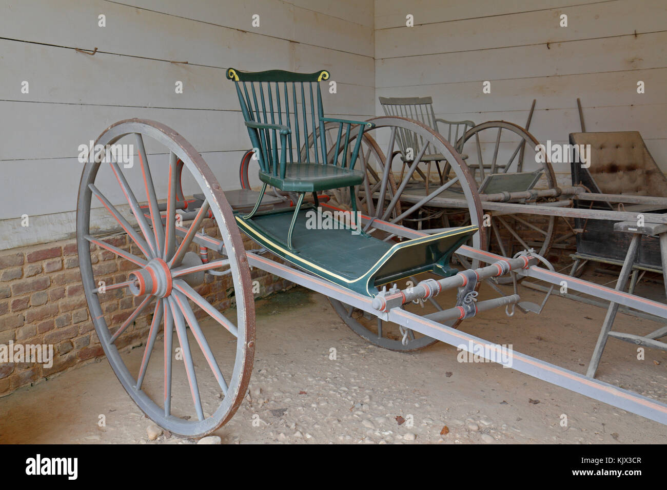 A horse drawn riding chair carriage of the type used by George Washington on the Mount Vernon estate, Alexandria, Virginia. Stock Photo