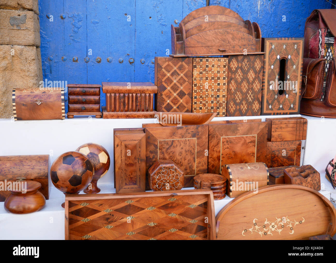 Traditional moroccan articles, made from thuja wood Stock Photo