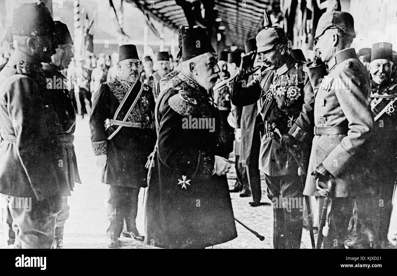 Sultan Mehmed V of Turkey greeting Kaiser Wilhelm II on his arrival at Constantinople Stock Photo