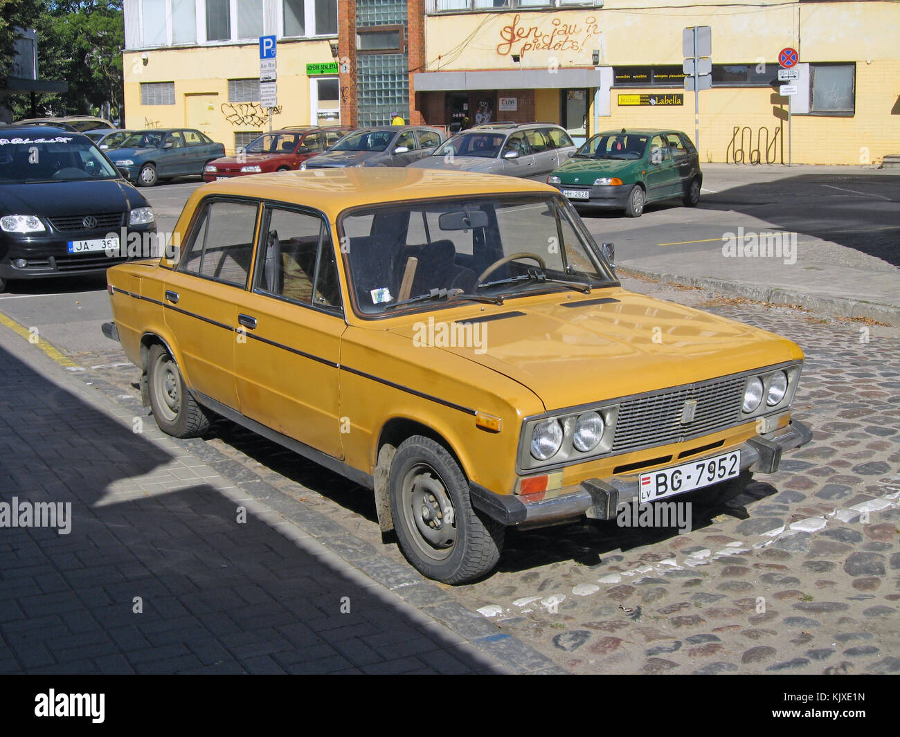 LIEPAJA, LATVIA - SEPTEMBER 8, 2013: Retro russian car VAZ-2106 Lada is standing on parking place. Stock Photo