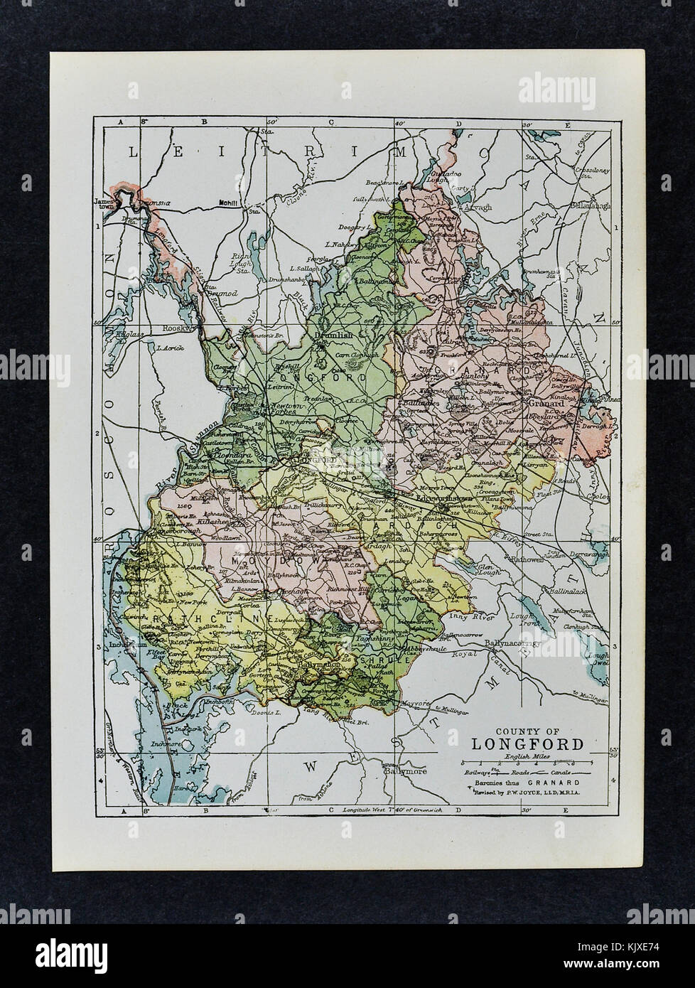 Antique Ireland Map - Longford County - Edgeworthstown Ballymahon Granard Drumlish Cloondara Stock Photo