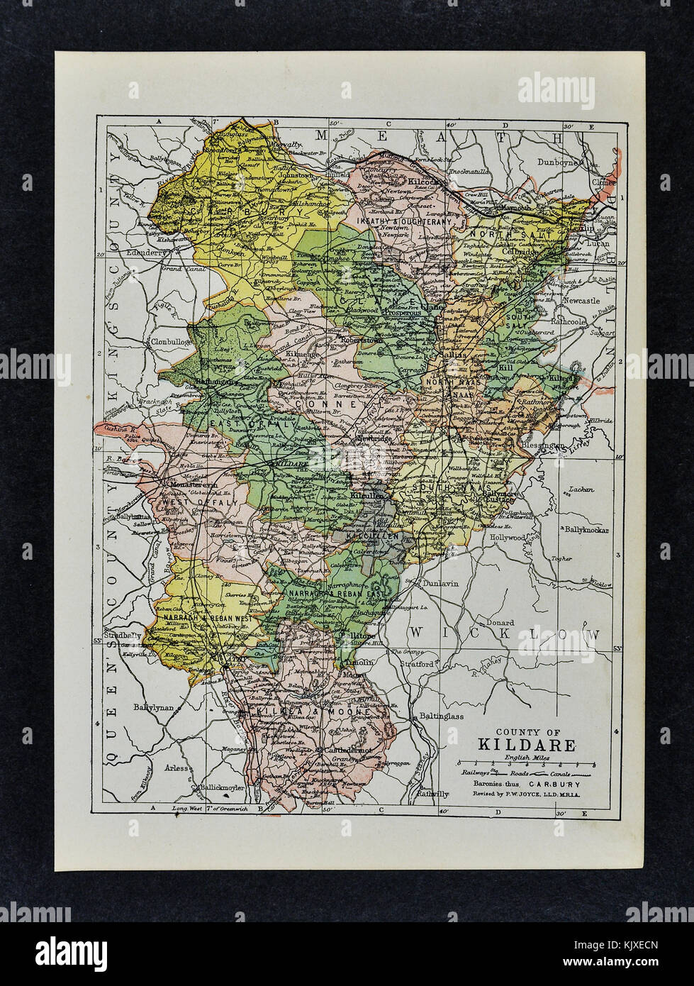 Antique Ireland Map - Kildare County - Athy Ballitore Kilcullen Kilcock Celbridge Stock Photo