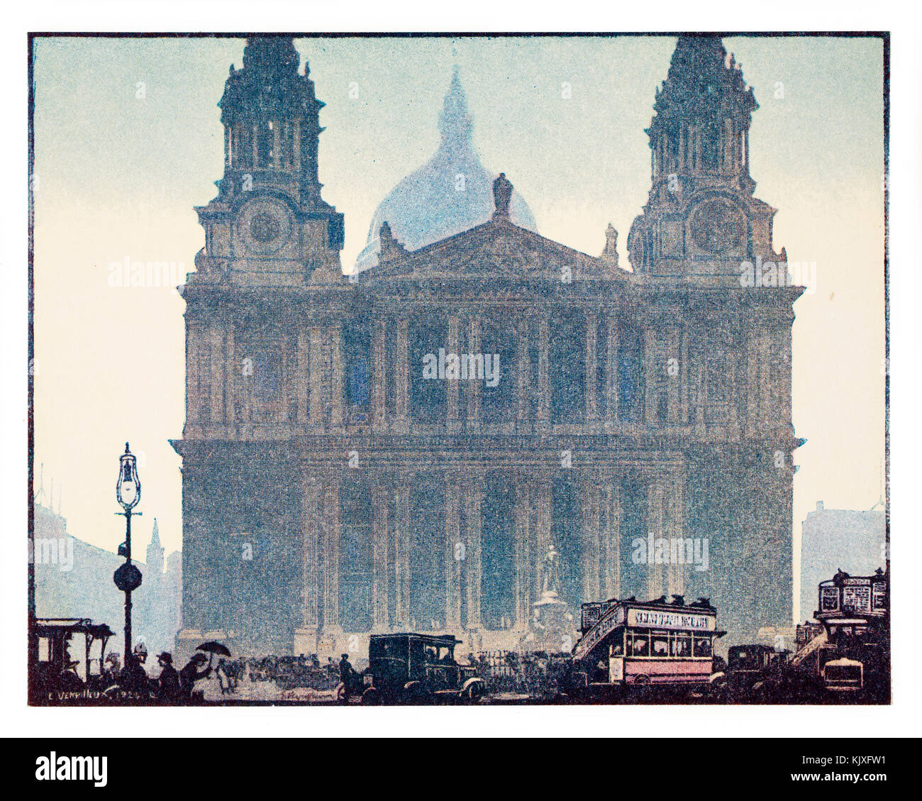 halftone illustration of colour woodcut, Saint Paul’s Cathedral in 1924 Stock Photo