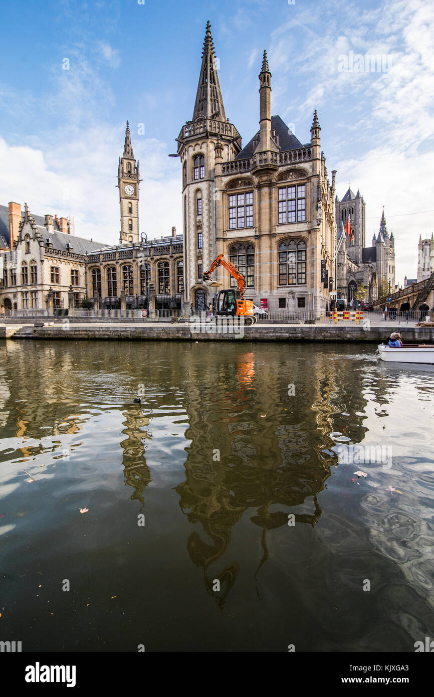 GHENT, BELGIUM - November, 2017: Architecture of Ghent city center. Ghent is medieval city and point of tourist destination in Belgium. Stock Photo