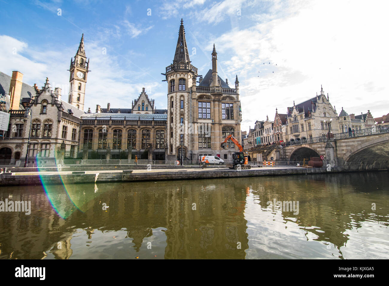 GHENT, BELGIUM - November, 2017: Architecture of Ghent city center. Ghent is medieval city and point of tourist destination in Belgium. Stock Photo