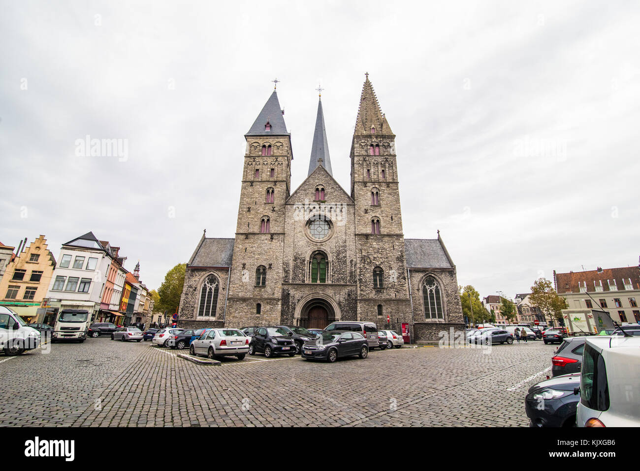 GHENT, BELGIUM - November, 2017: Architecture of Ghent city center. Ghent is medieval city and point of tourist destination in Belgium. Stock Photo