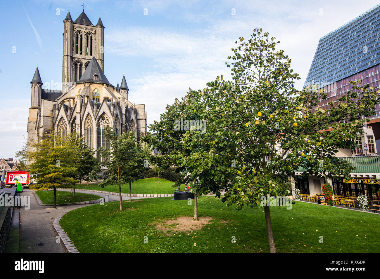 GHENT, BELGIUM - November, 2017: Architecture of Ghent city center. Ghent is medieval city and point of tourist destination in Belgium. Stock Photo