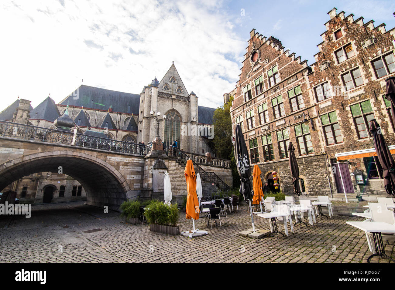 GHENT, BELGIUM - November, 2017: Architecture of Ghent city center. Ghent is medieval city and point of tourist destination in Belgium. Stock Photo