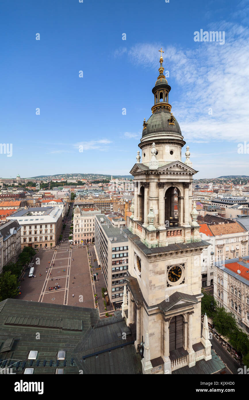 Budapest city centre with bell tower of St. Stephen's Basilica and Szent Istvan Square, Hungary. Stock Photo