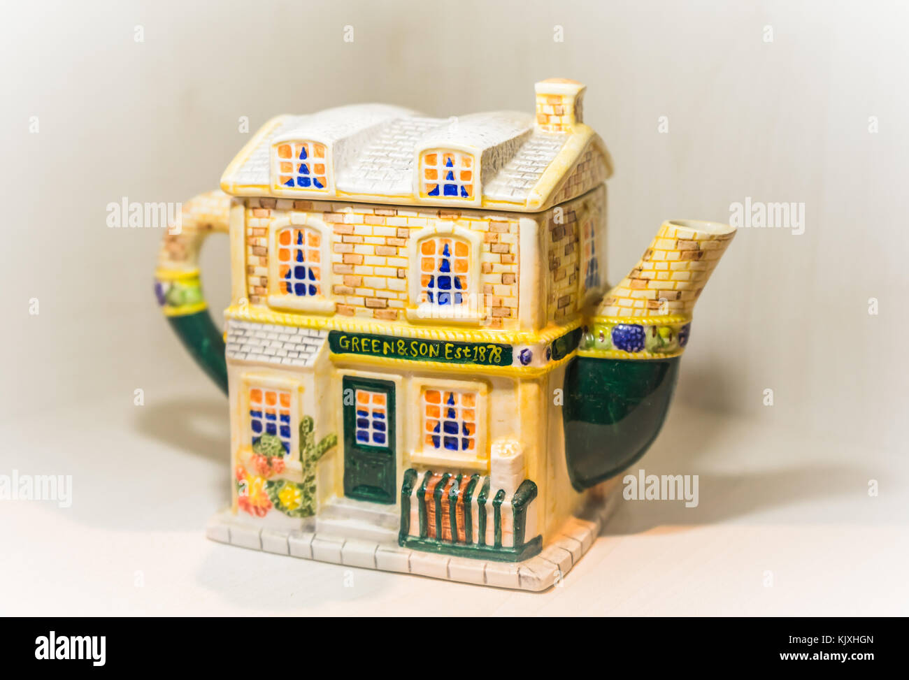 Decorative novelty teapot against white background, collectors item, England, UK, porcelain