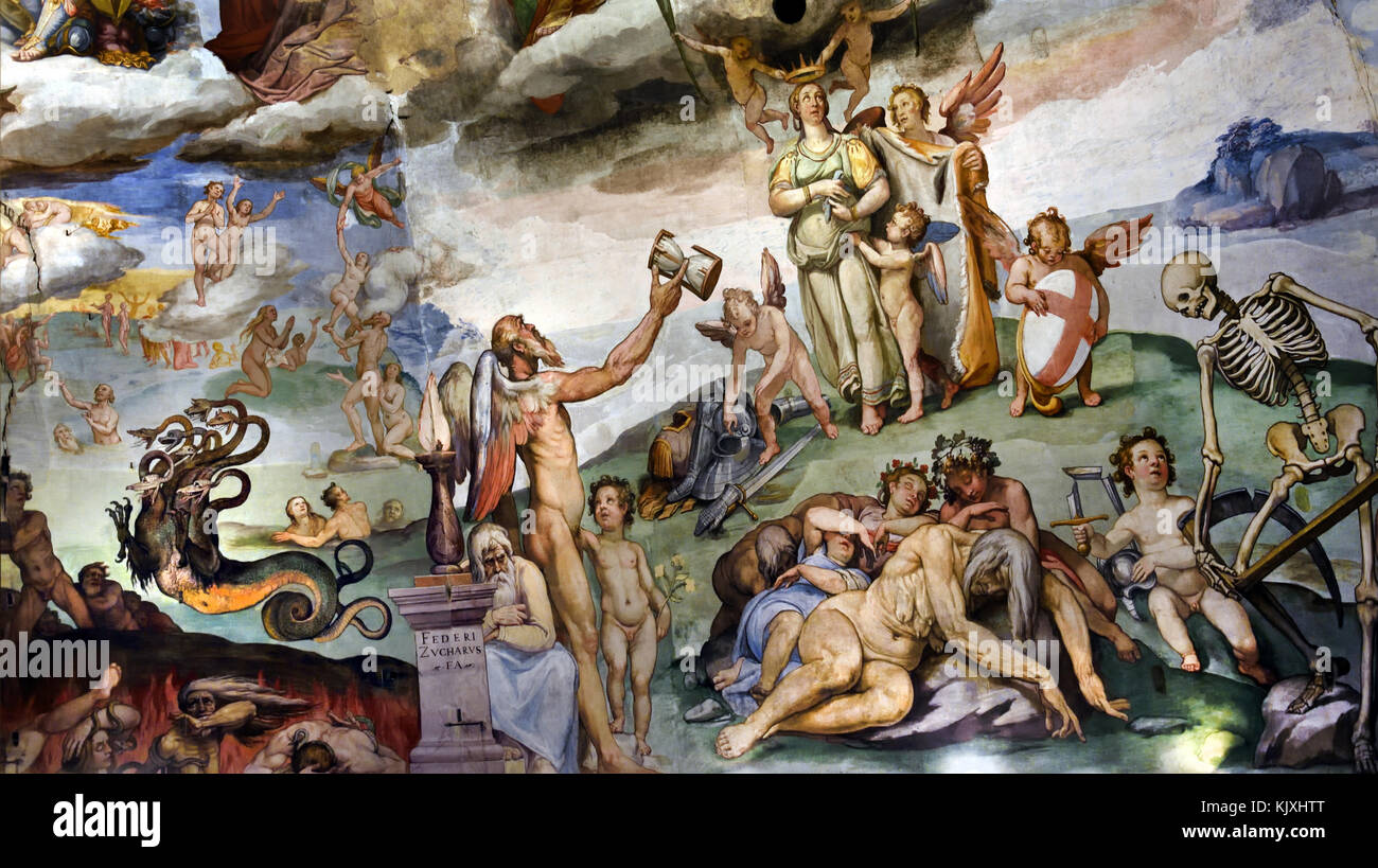 Giorgio Vasari, The Last Judgment (detail), 1572-79,by Giorgio Vasari  1511 –1574 ,  Duomo, di Firenze ( The Cattedrale di Santa Maria del Fiore of Florence - Cathedral of Saint Mary of the Flower  1336 )  Florence Italy Italian. Stock Photo