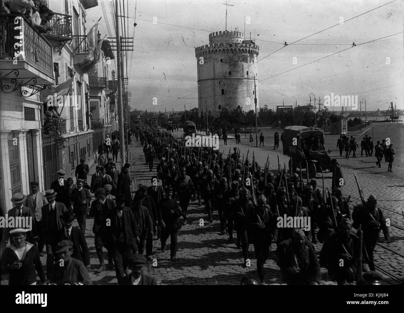 The 1st Battalion of the Army of National Defence marches on its way to the Macedonian Front. Stock Photo