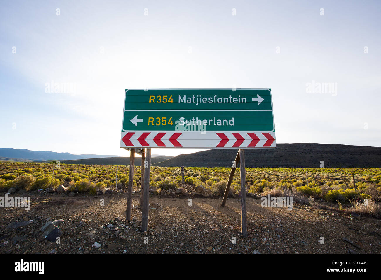 Wide Angle view of a road sign on the highway in the Tankwa Karoo