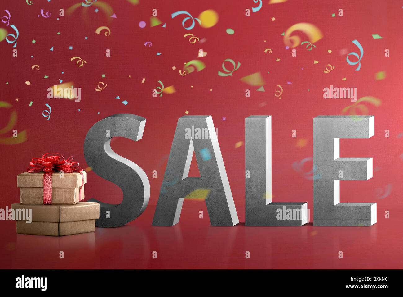 Gift box with Sale sign over red background. Boxing Day Concept Stock ...