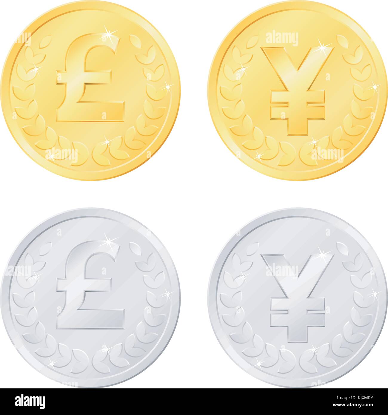 Pound and Yen Coins Stock Vector