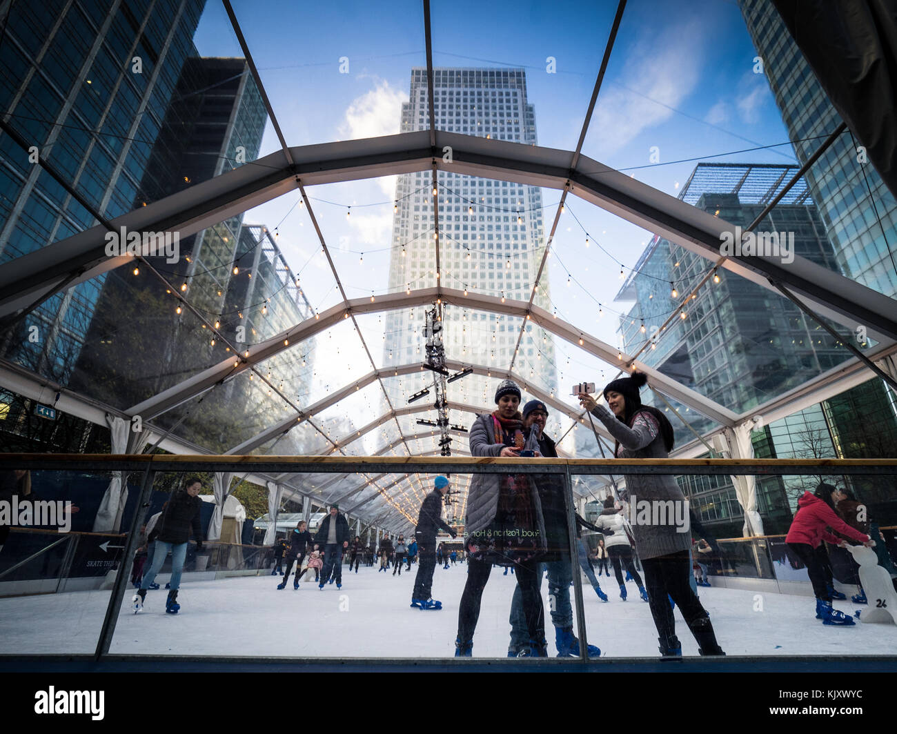 Ice Rink Canary Wharf Ice Skating Canary Wharf London Stock Photo