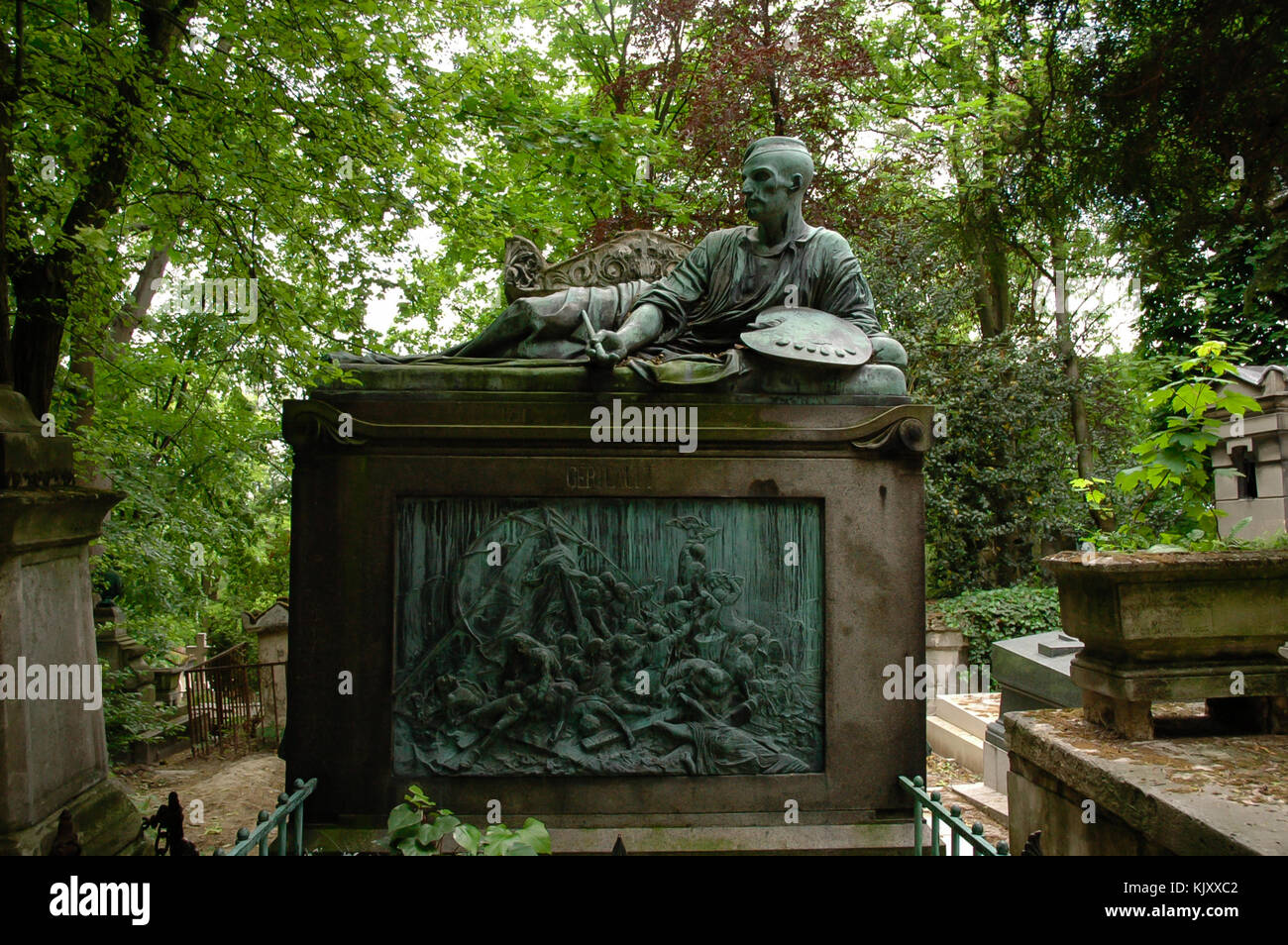 Monument at the tomb of Théodore Géricault french painter and  lithographer buried in Père Lachaise Cemetery, Pairs, France Stock Photo