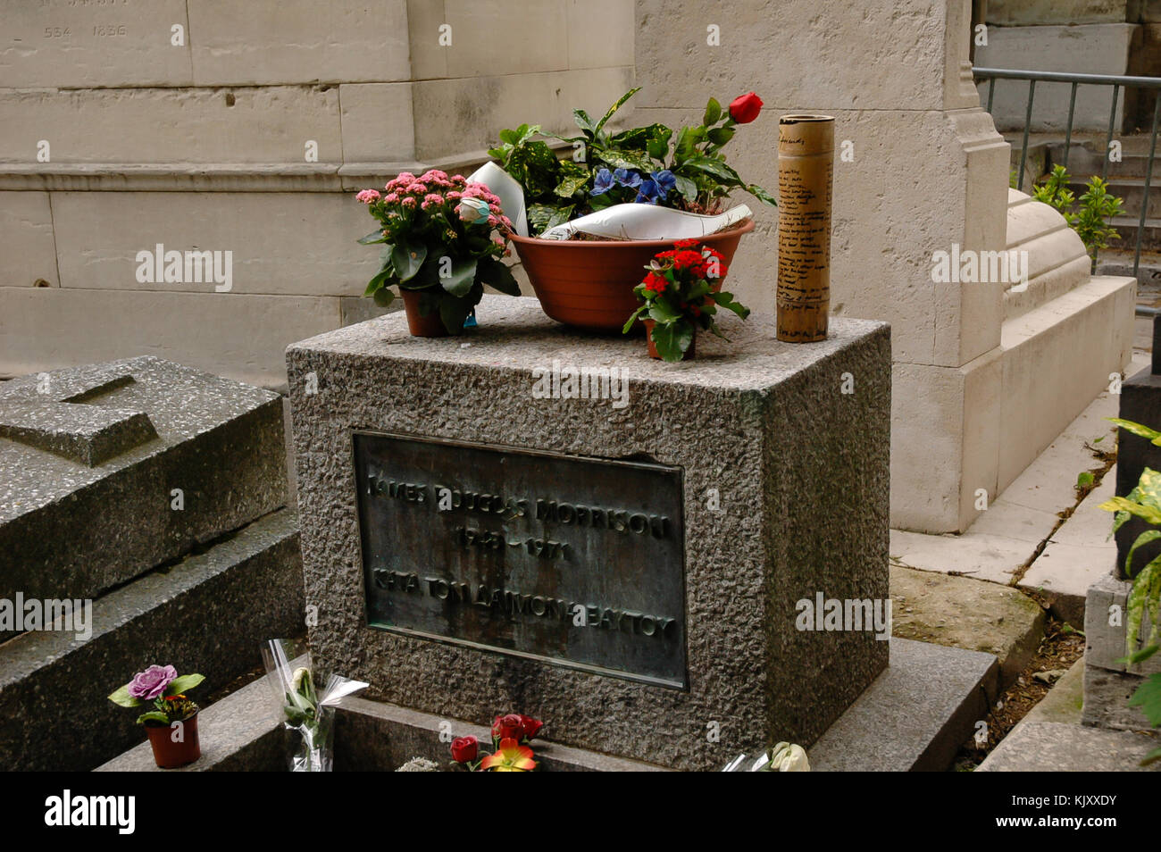 Tomb of the legendary Jim Morrison - The Doors singer and a poet buried in Père Lachaise Cemetery in Paris, France Stock Photo
