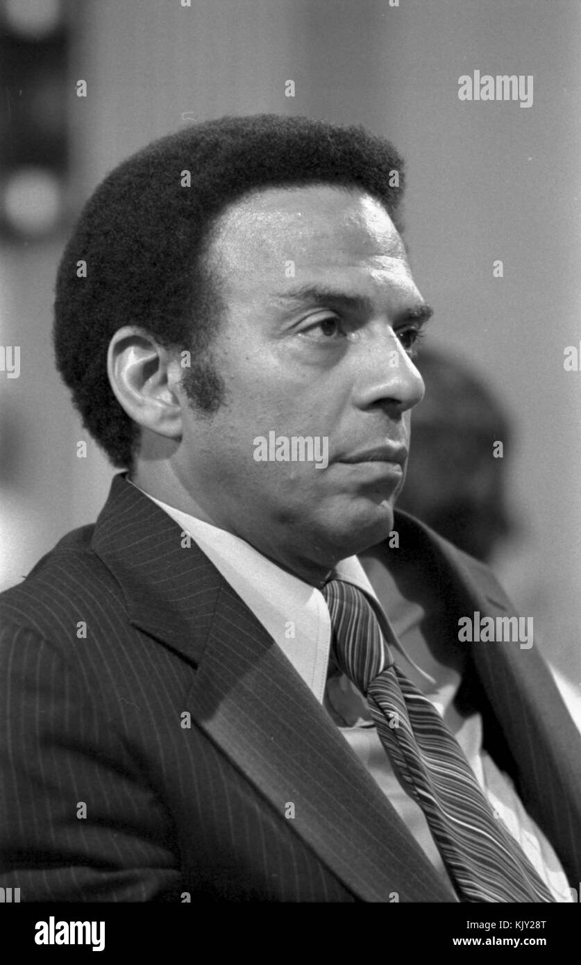 Andrew Young, bw head and shoulders photo, June 6, 1977 Stock Photo