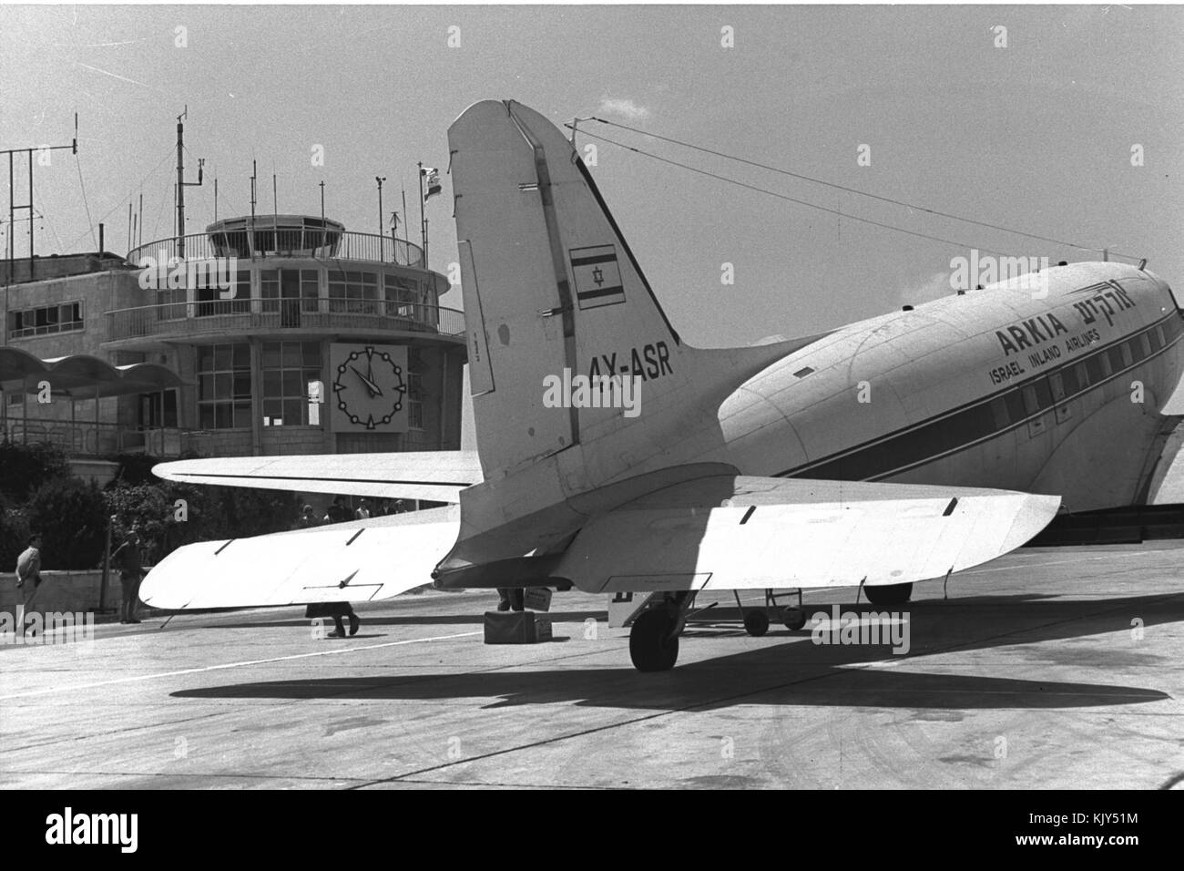 This image depicts an Arkia aircraft, registration 4X-ASR, in Jerusalem. Arkia is a well-known Israeli airline, and the aircraft shown is part of its fleet. The photo was taken on January 13th, marking a moment in Israeli aviation history. Stock Photo