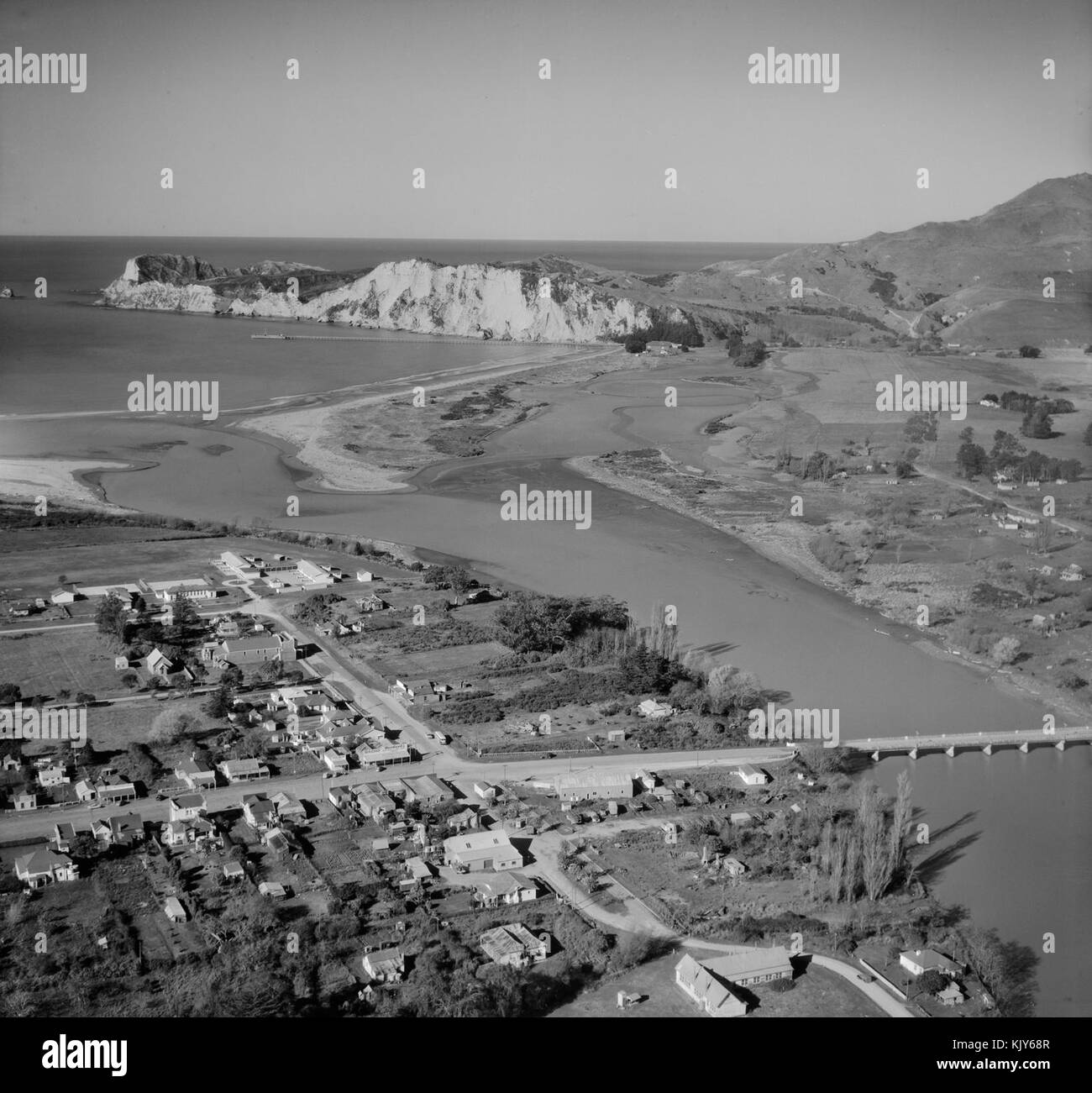 Aerial view of Tolaga Bay by Whites Aviation, 1958 Stock Photo Alamy