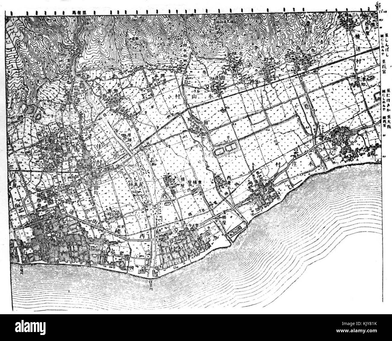 Motoyama village, Muko county, Map in Meiji Stock Photo - Alamy