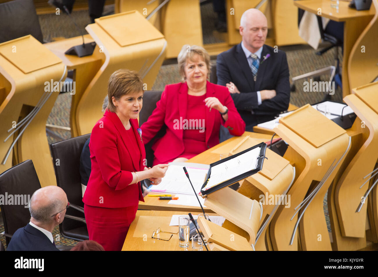 Politicians attend Scottish First Minister's Questions at Holyrood in ...