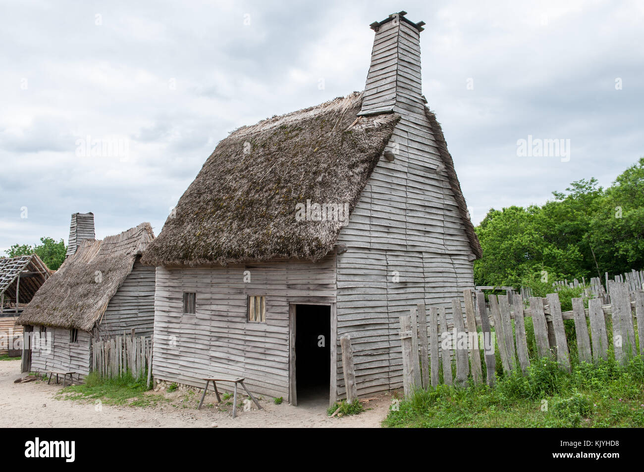 Plimoth Plantation replicates the original settlement of the Pilgrims at Plymouth Colony, where according to myth the first thanksgiving may have been Stock Photo