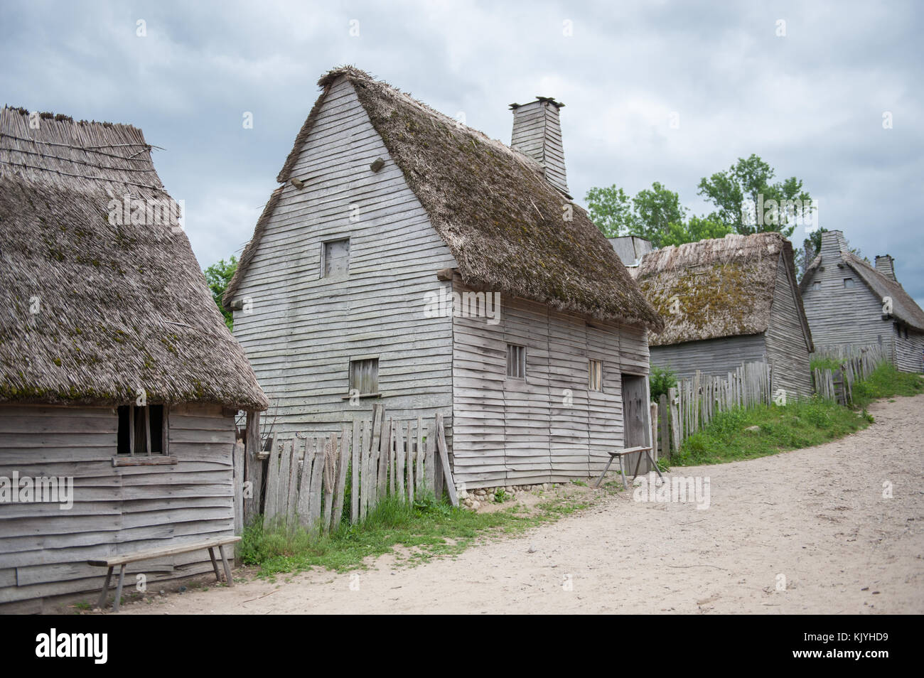 Plimoth Plantation replicates the original settlement of the Pilgrims at Plymouth Colony, where according to myth the first thanksgiving may have been Stock Photo