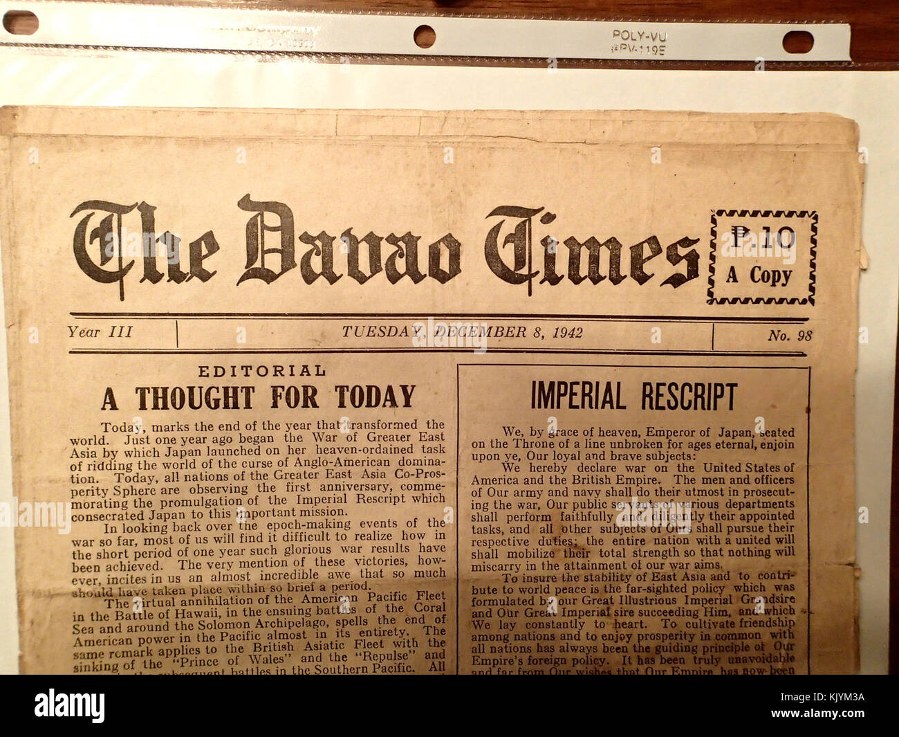 Davao Times December 8 1942 Stock Photo
