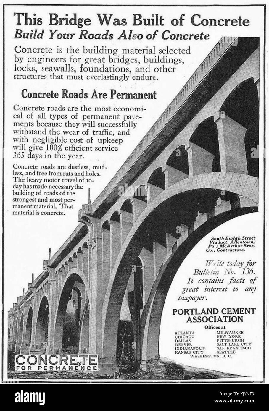1925   Portland Cement Ad with 8th Street Bridge Stock Photo
