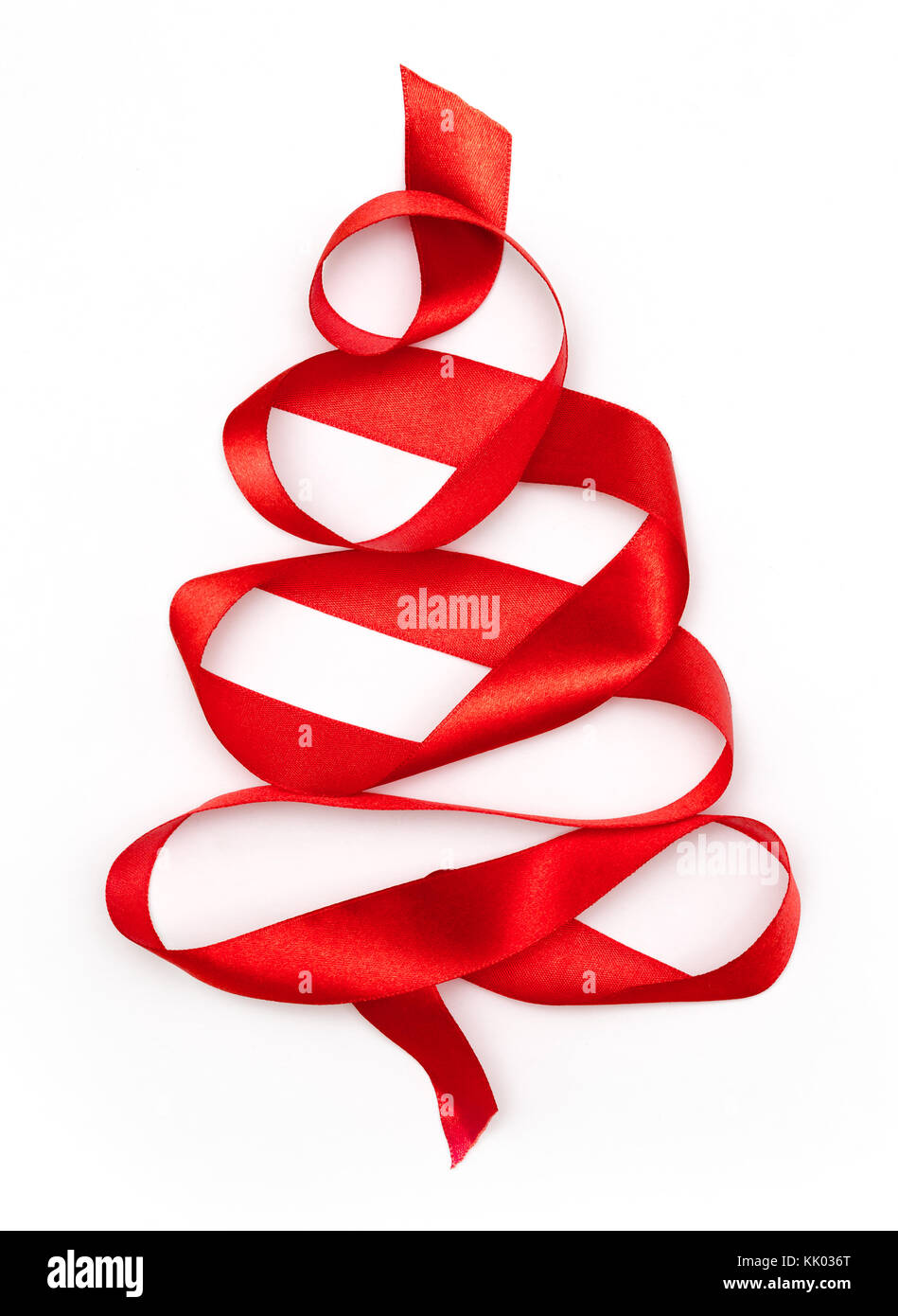 Christmas tree from red ribbon tape isolated on a white background ...