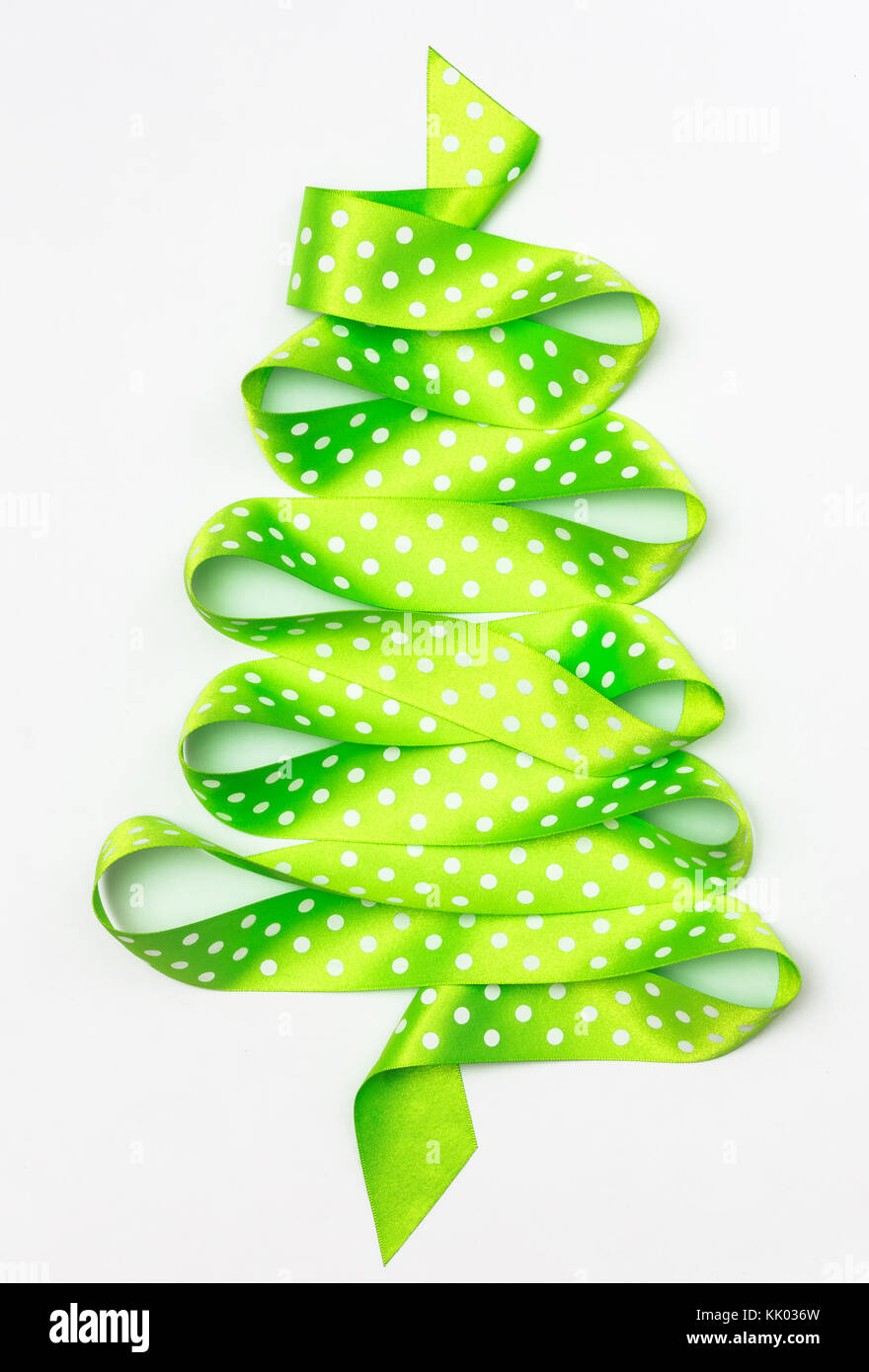 Christmas tree from green ribbon tape isolated on a white background ...
