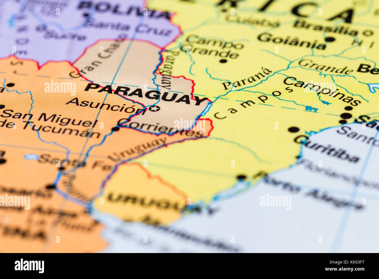 Paraguay in focus viewed on a world map Stock Photo Alamy