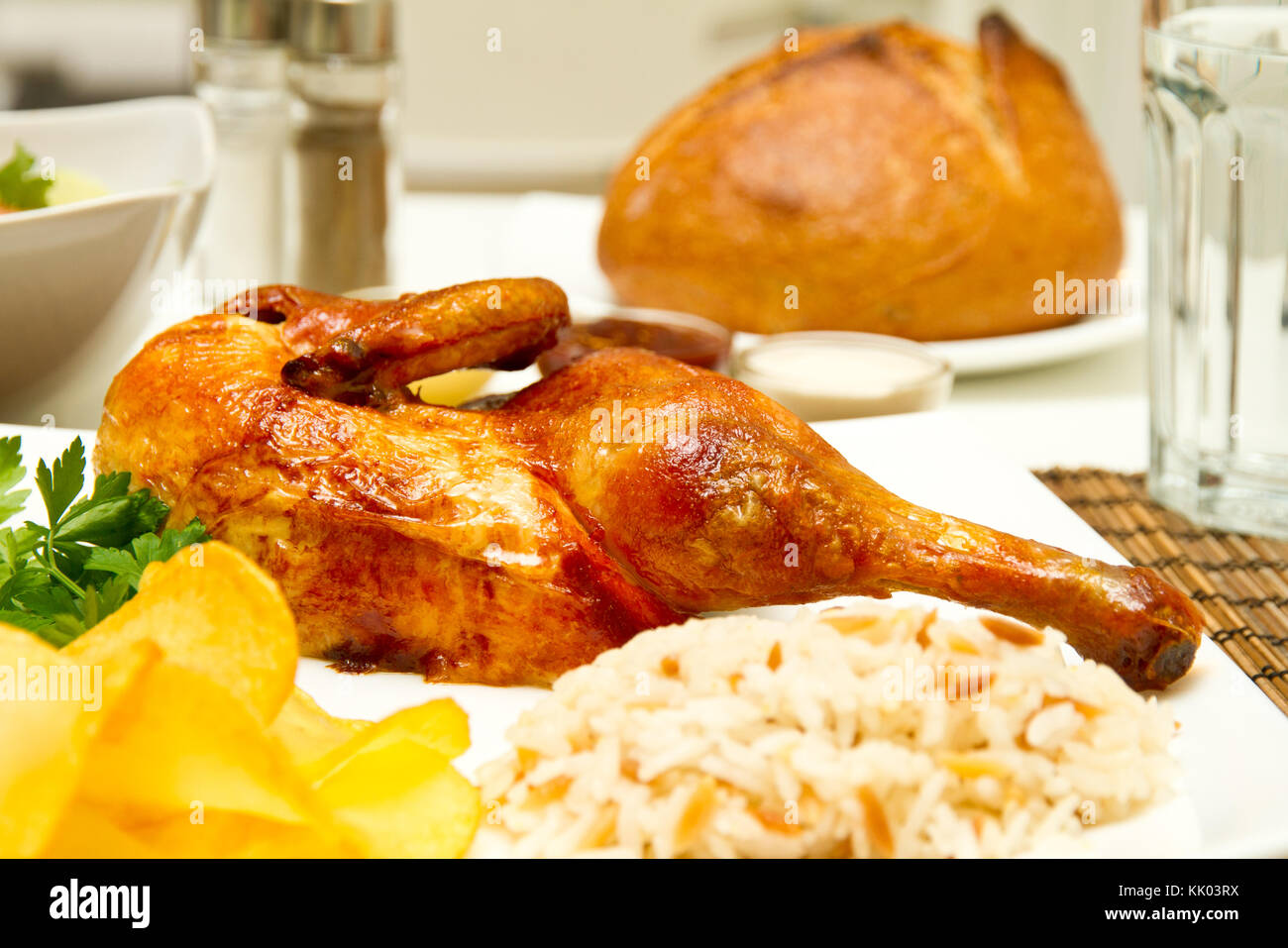 Charcoal baked chicken and side dishes Stock Photo Alamy