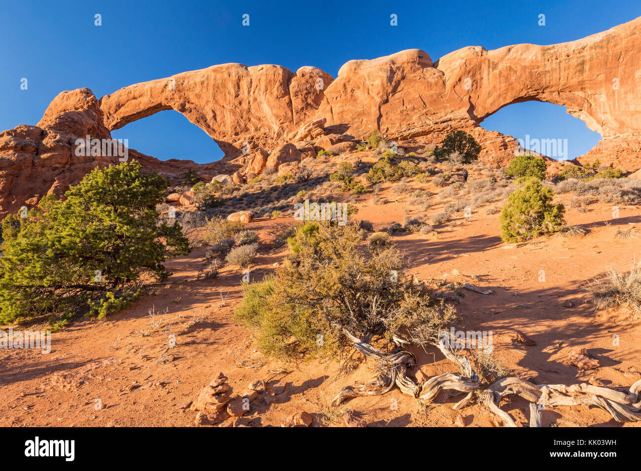 South and North WIndows natural arches in the Windows section of Arches national Park, near Moab, Utah Stock Photo