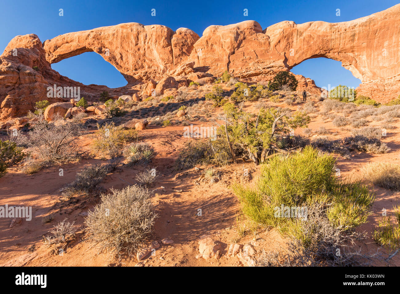 South and North WIndows natural arches in the Windows section of Arches national Park, near Moab, Utah Stock Photo