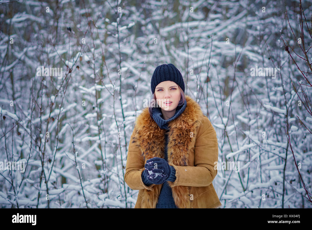 portrait of a beautiful girl in a winter forest Stock Photo - Alamy