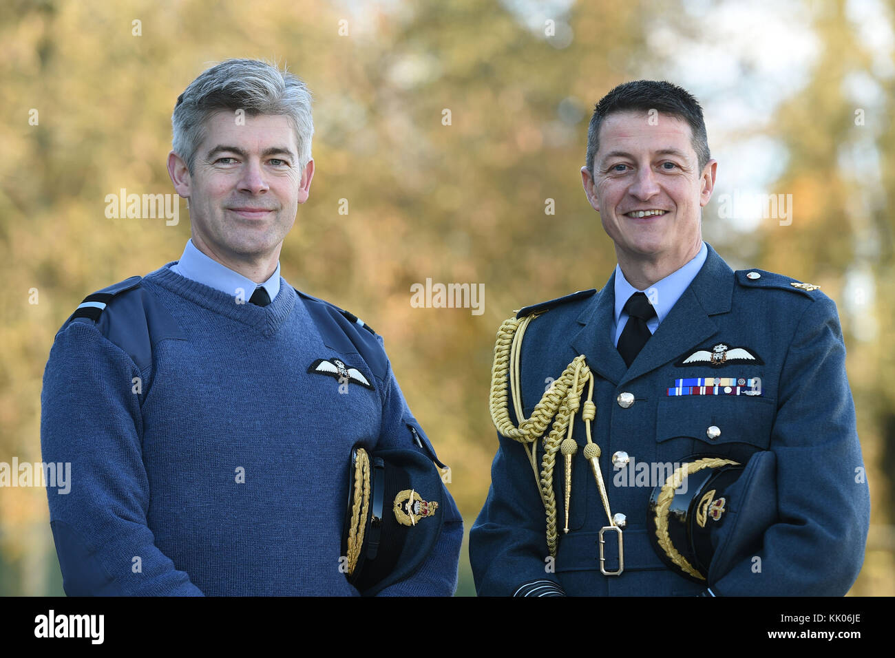 Lightning Force Commander Air Commodore David Bradshaw (left) and Group Captain Ian Townsend, station commander of RAF Marham in Norfolk, which is undergoing a £250m redevelopment ahead of the arrival of F-35 Lightning stealth fighter jets next year. Stock Photo