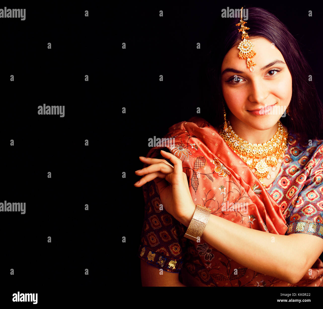 beauty sweet indian girl in sari smiling Stock Photo - Alamy