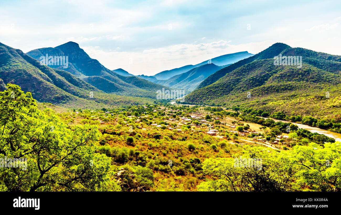 View of the Valley of the Elephant with the village of Twenyane along the Olifant River in Mpumalanga Province in northern South Africa Stock Photo