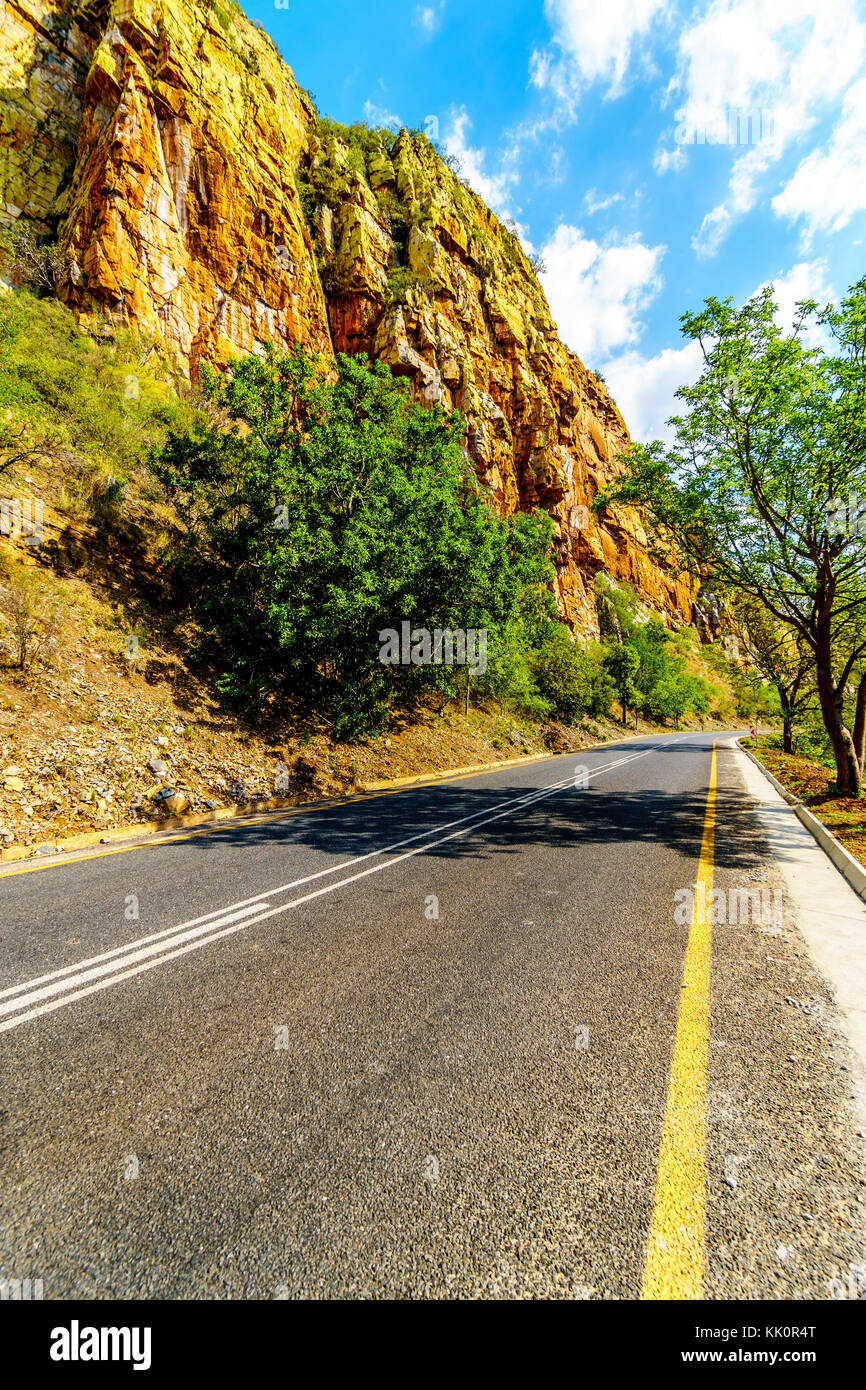 Highway R36 at the Abel Erasmus Pass as it goes through the Drakensbergen in Mpumalanga Province in northern South Africa Stock Photo