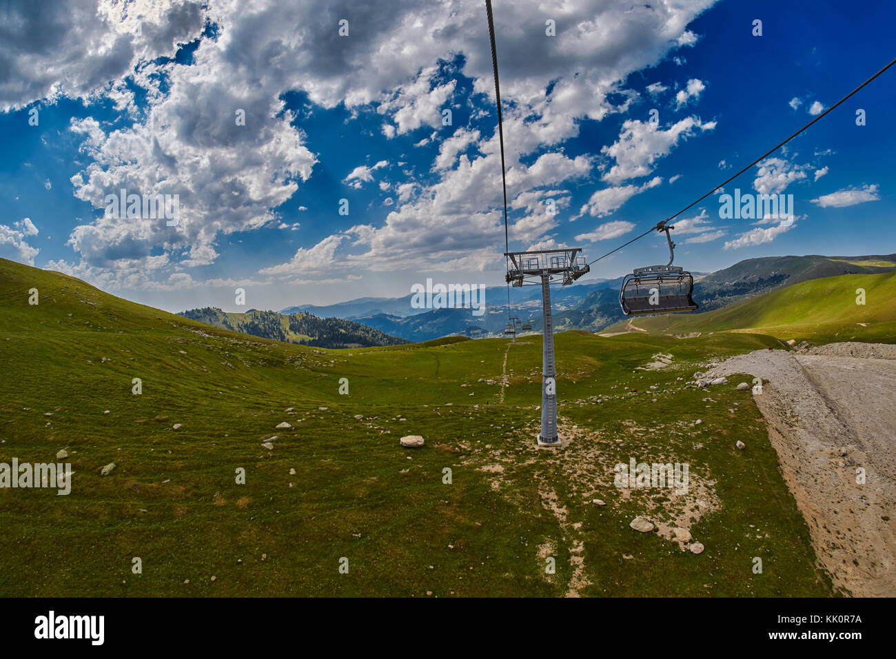 Funicular Ropeway Long Funiculars ropeway line in Scenic Mountains Landscape Stock Photo ...