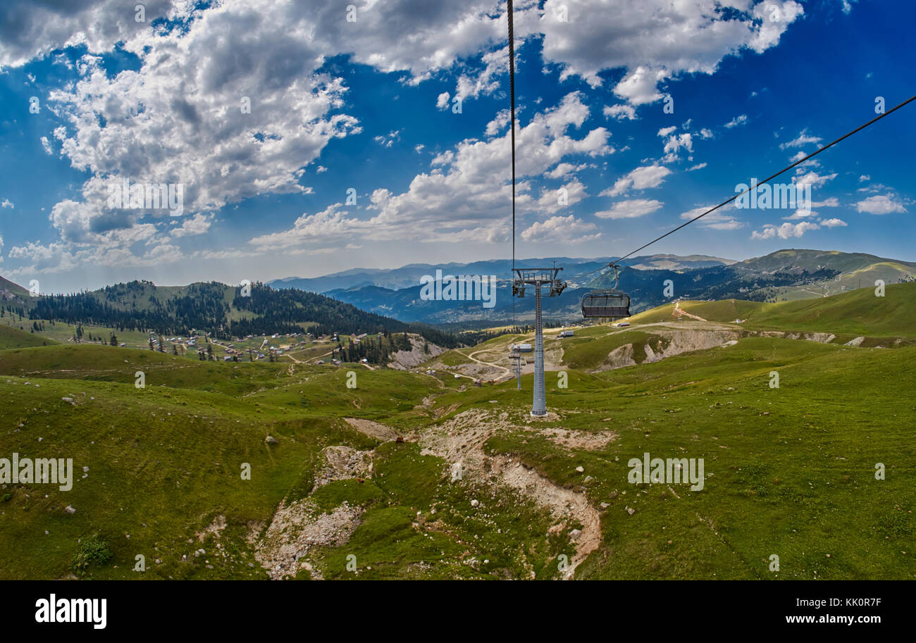 Funicular Ropeway Long Funiculars ropeway line in Scenic Mountains Landscape Stock Photo ...