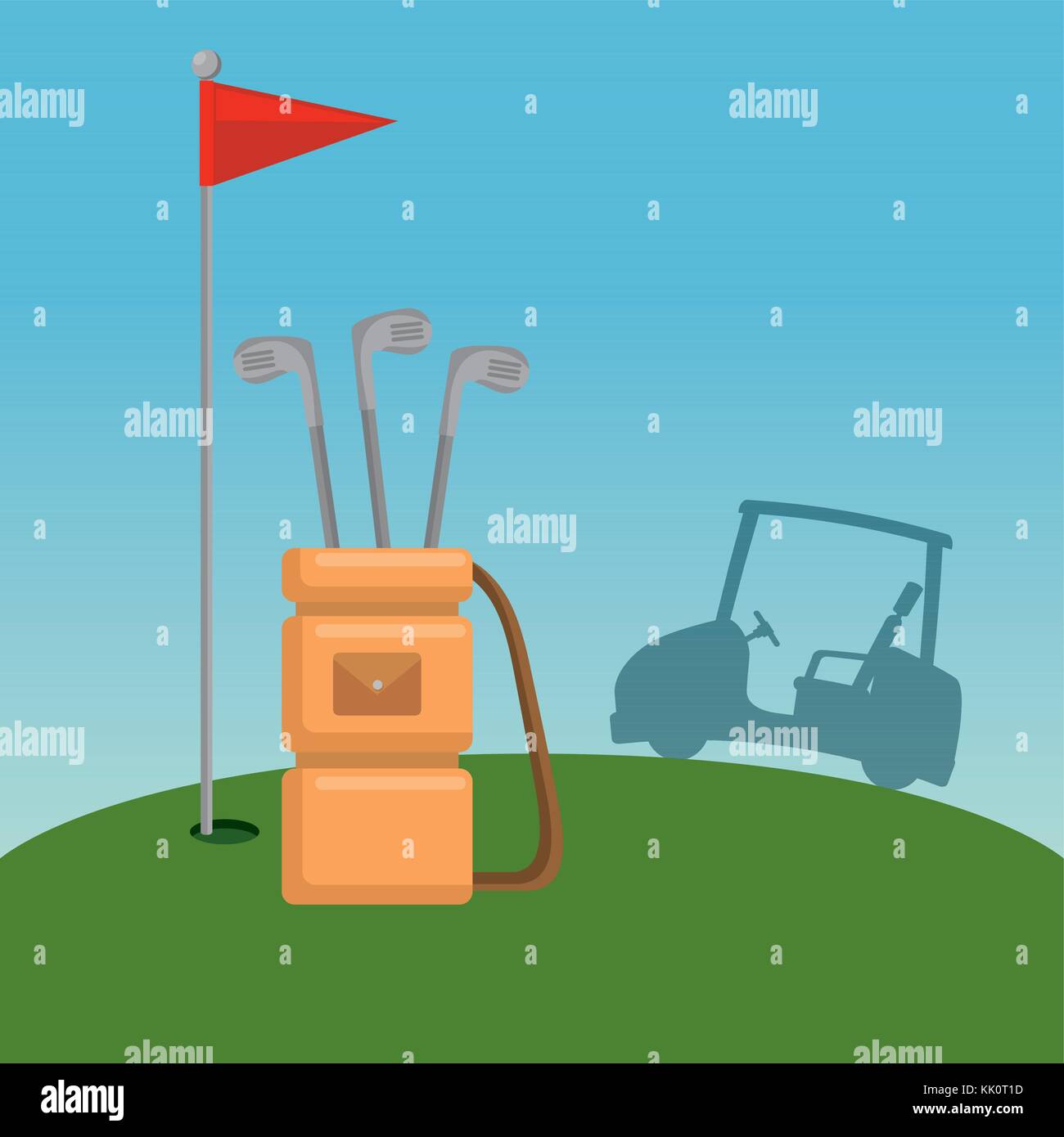 golf car and equipment on golf course vector illustration graphic