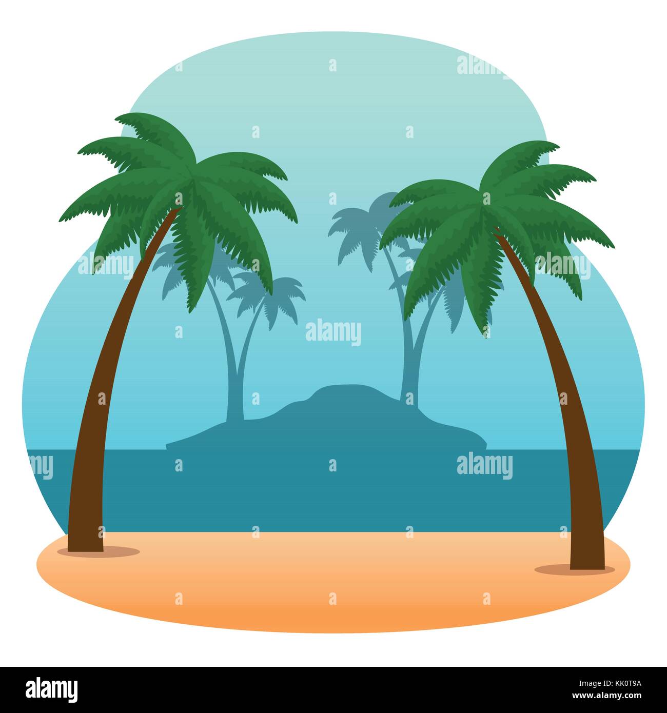 beautiful landscape summer time on the beach with palms vector illustration graphic design Stock Vector