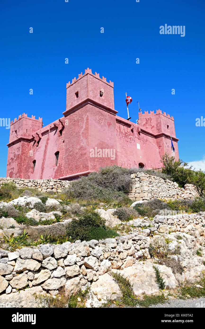 View of St Agathas Fort also known as the Red Fort, Mellieha, Malta, Europe. Stock Photo