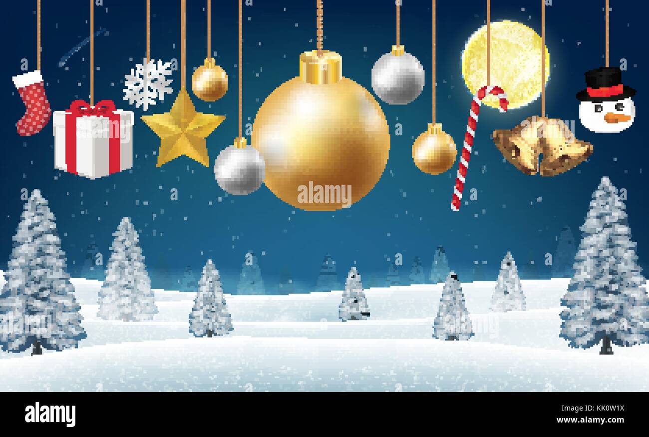 Christmas Hanging Decorative On A Winter Hill Stock Vector Christmas Hanging Decorative On A Winter Hill Stock Vector