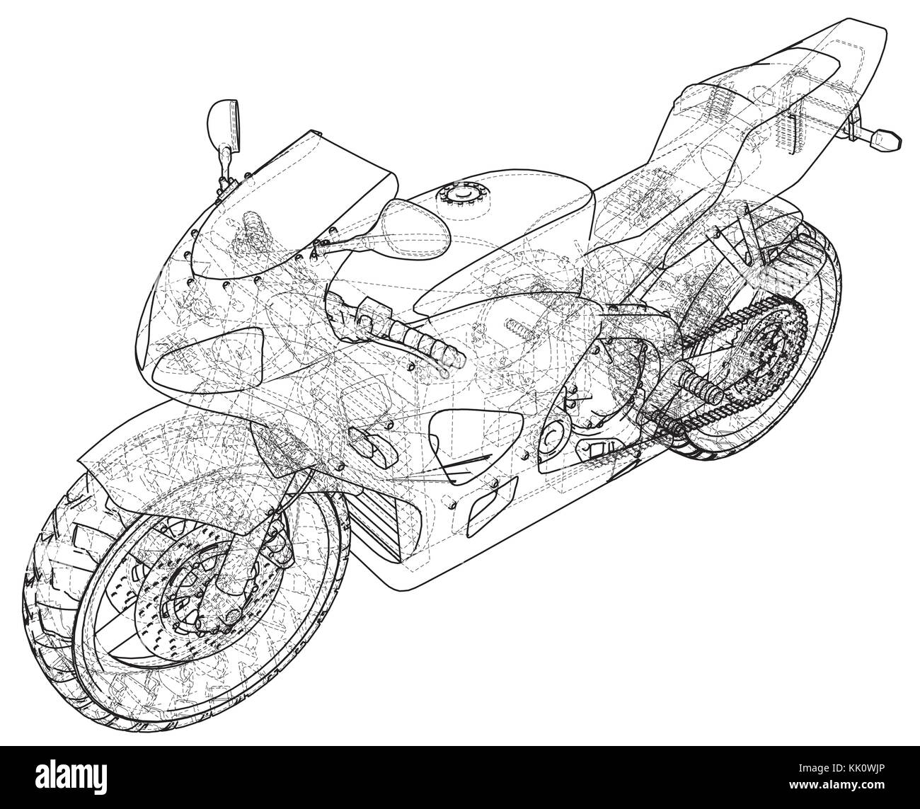 Sports bike technical wireframe. EPS10 format. Vector created of 3d