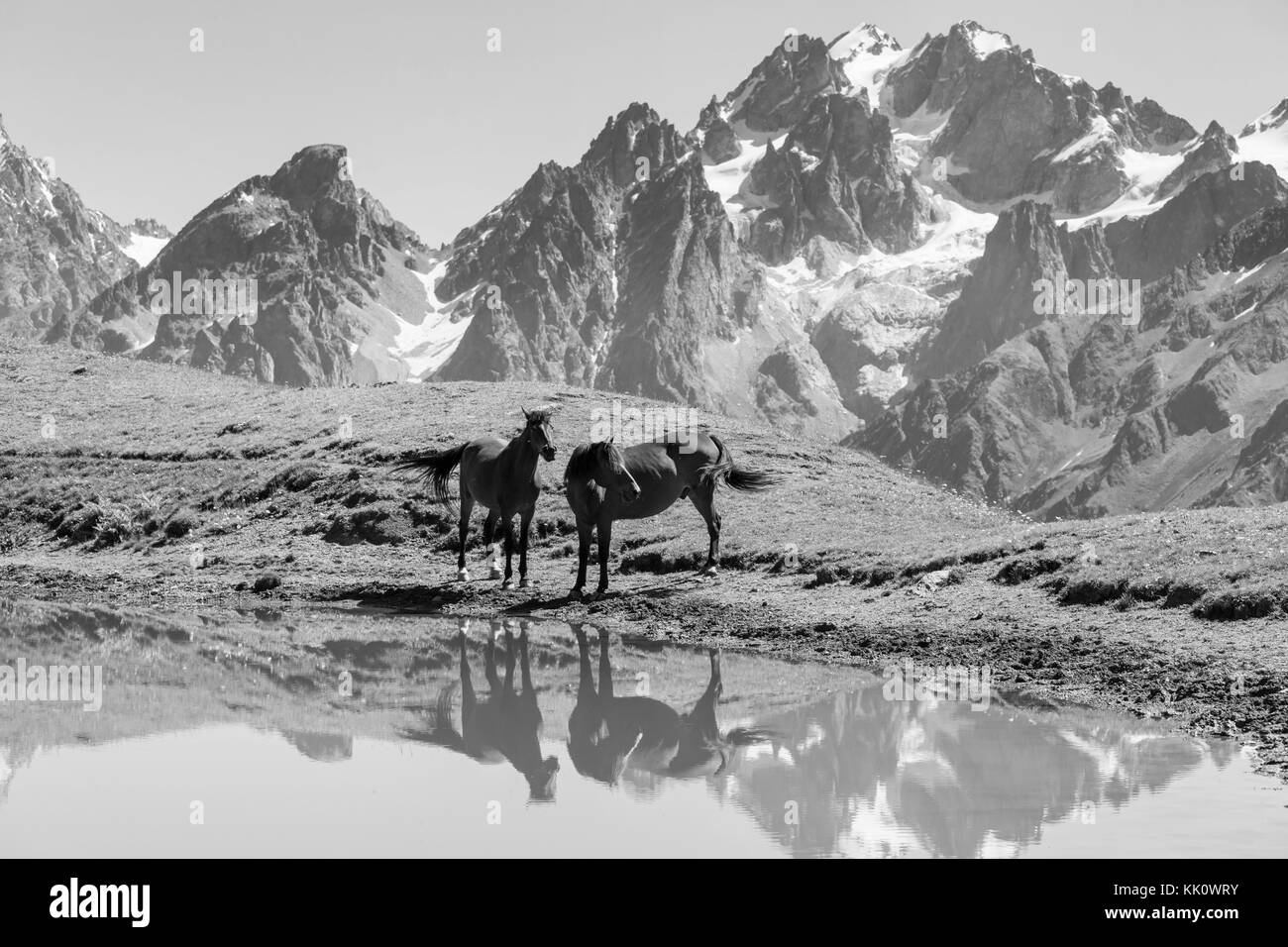 Beautiful caucasus mountains in Black and White Stock Photos & Images ...